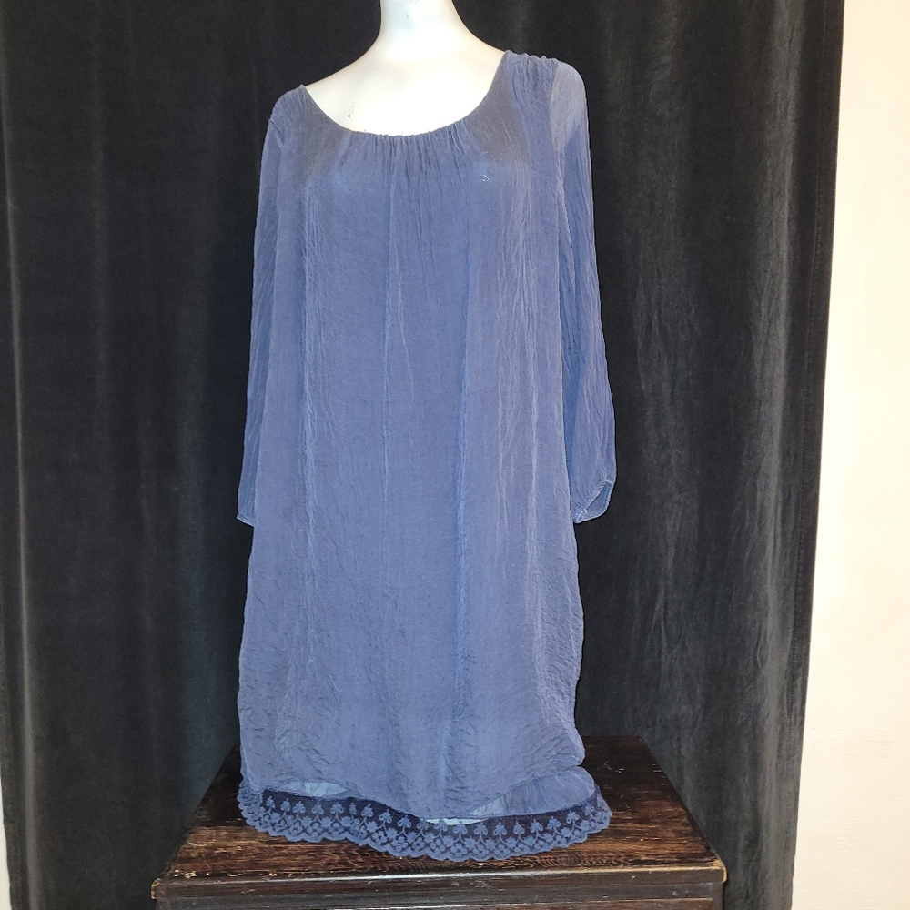 Blue Women's Long-Sleeve Peasant Dress